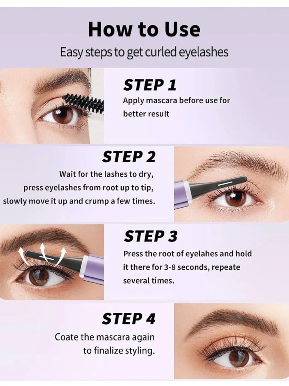 purple charging electric heated eyelash curler with an LCD digital display
